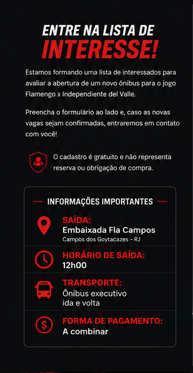 Entre na lista de interesse e informações importantes da excursão